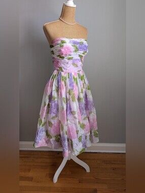 Vintage 1950's floral chiffon party dress